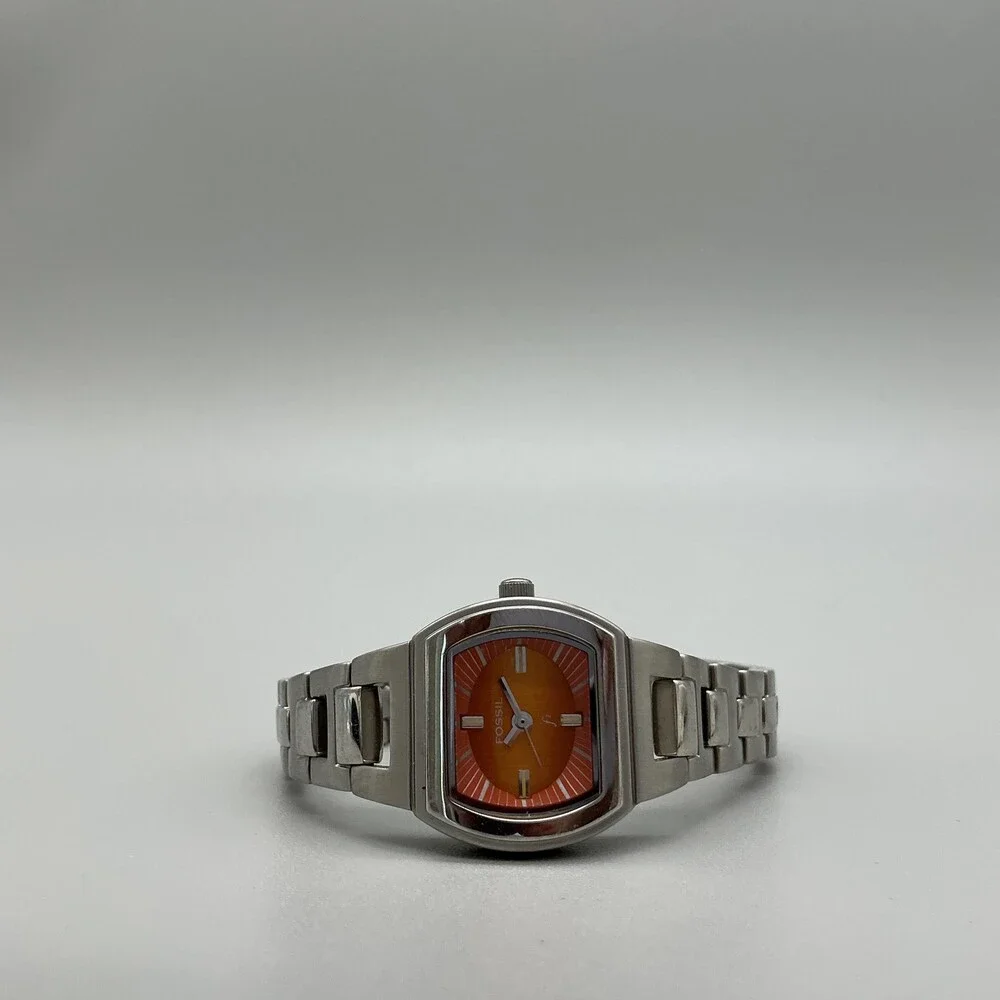 Fossil ES-9795 Womens Watch 23mm Orange Dial Stainless New Battery 6.25
